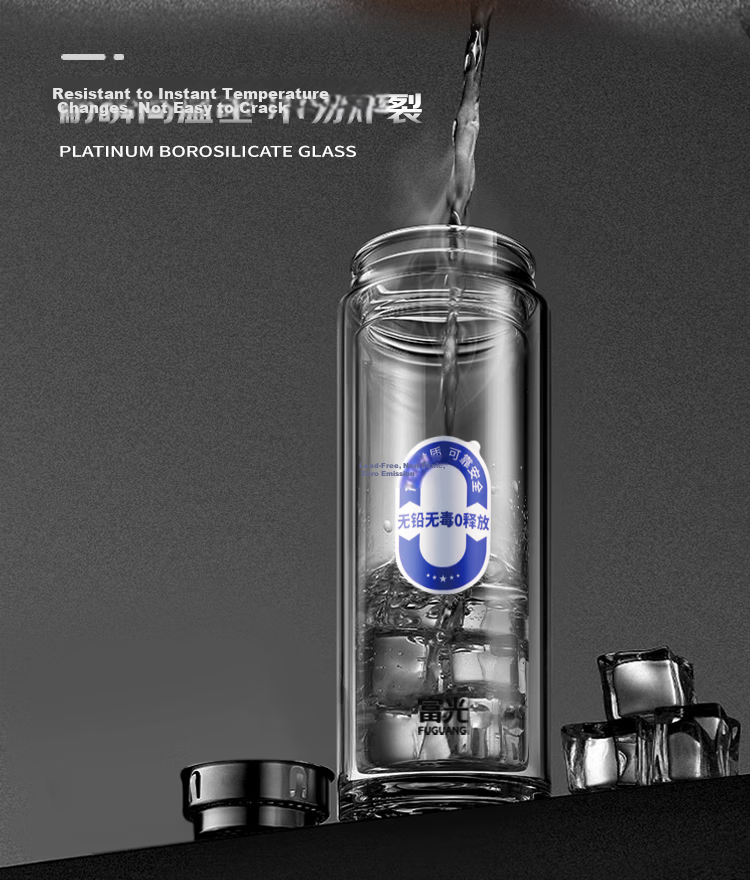 Fuguang Jian High-Temperature Resistant Premium Business Double-Layer Glass Cup Blue 330ml 5
