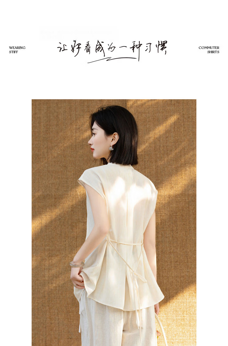 Demana Artistic Atmosphere Summer Design Cross V-Neck Pleated Sleeve Slim Fit Shirt for Women High-End Feel 13