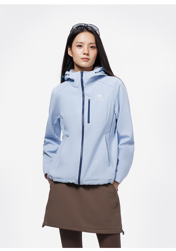 CAMEL Outdoor Softshell Jacket Women Fleece Lined Warm Anti-Static Windproof Waterproof Hooded Coat Men XL 37