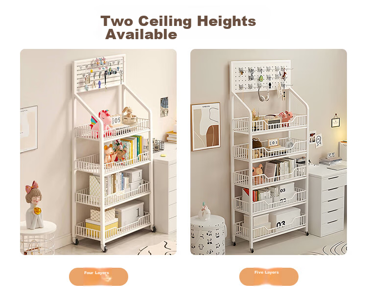 Zhuobo Kitchen Storage Rack, Floor-Standing Organizer, Living Room Snack Shelf, Home Shelving Unit, Metal Shelf, BH17, Five-Tier, White, 60cm 15