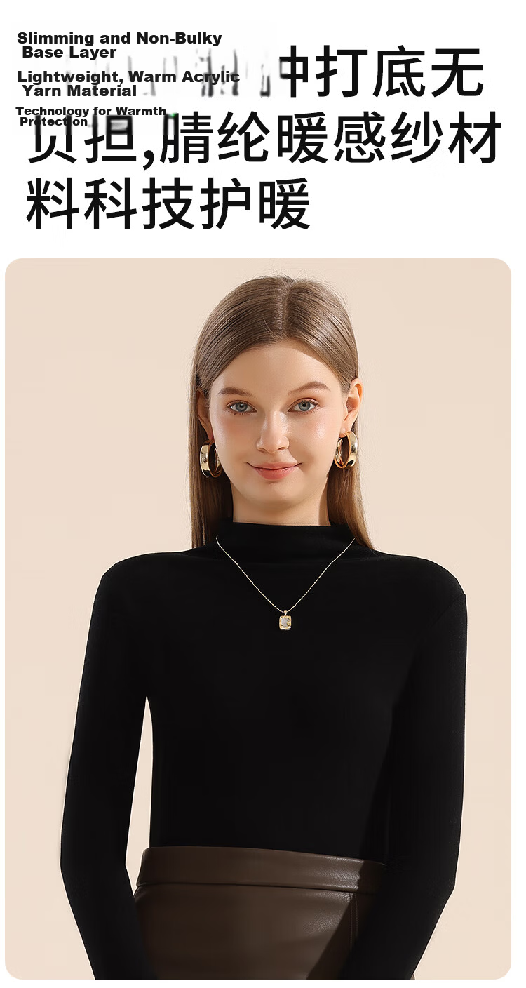 MiiOW New Thermal Velvet Women's Base Layer Long Sleeve Turtleneck Ribbed Stretch Slim Fit Top White M 7