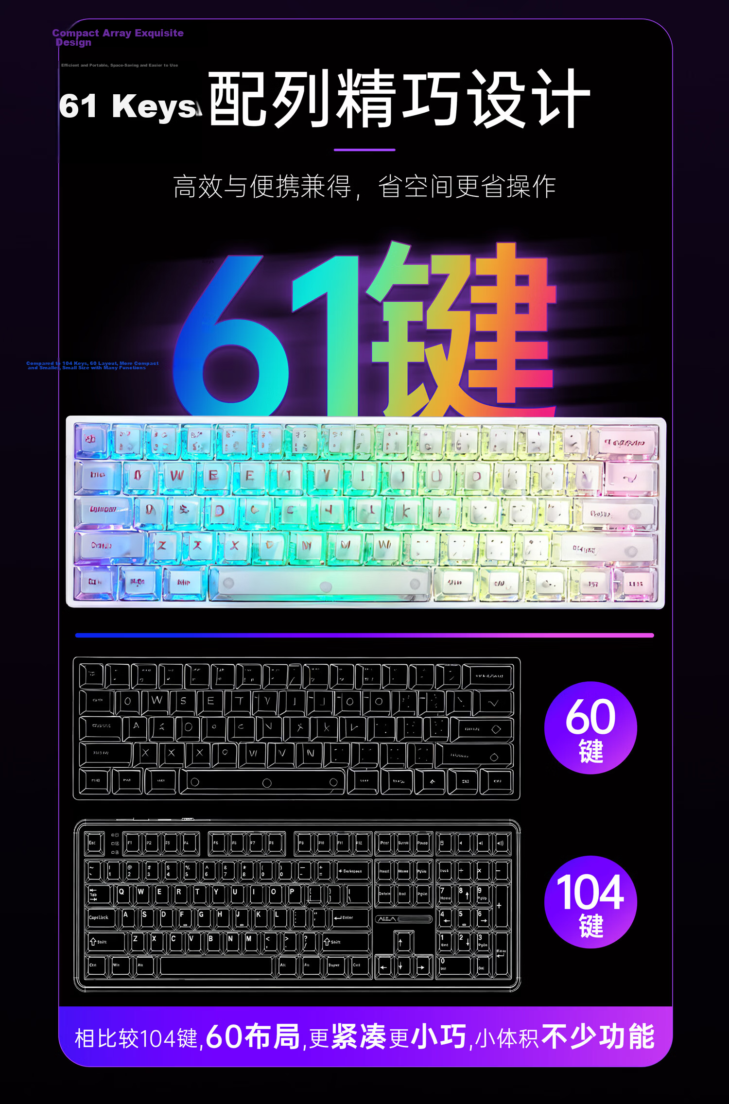 AULA MINI60HE Magnetic Axis Keyboard Wireless Wired Bluetooth Tri-mode RT Esports Custom Mechanical Keyboard Valorant MINI60HE MAX Lingyun Axis White Mist Translucent 9