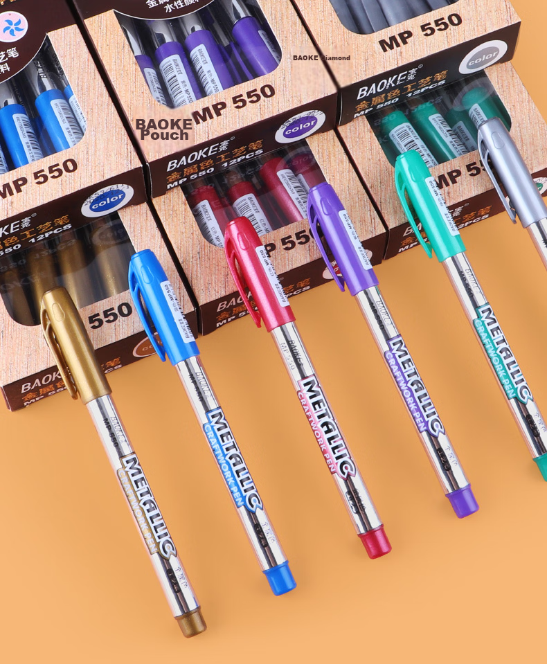 BAOKE BAOKE MP550 Paint Marker, Silver, Water-Based Marker, Check-In Pen, Graffiti Pen, 12 Pieces/box 10