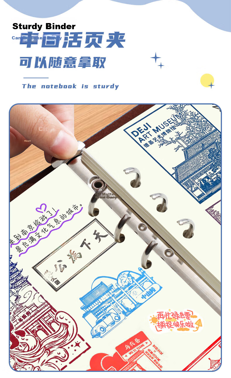 Faramon Stamping Travel Scrapbook Loose-leaf Travel Collection Notebook Souvenir Stamp Album Journal Blank Blue for Nanjing Beijing Museum Zoo Forbidden City Chongqing Check-in Spots 14