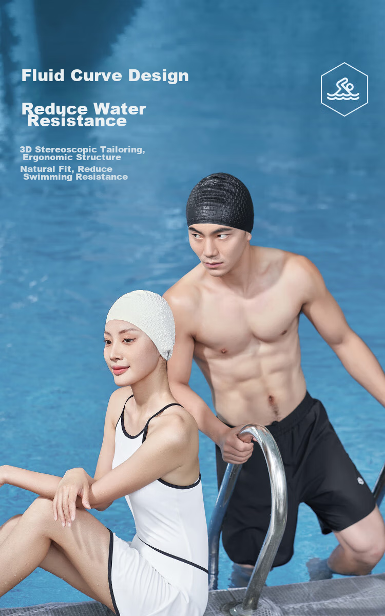 JD Original Silicone Swim Cap for Women with Long Hair, Concave Non-Slip Particles Swimming Cap for Men And Women, Bubble Cap, Cloud White 15