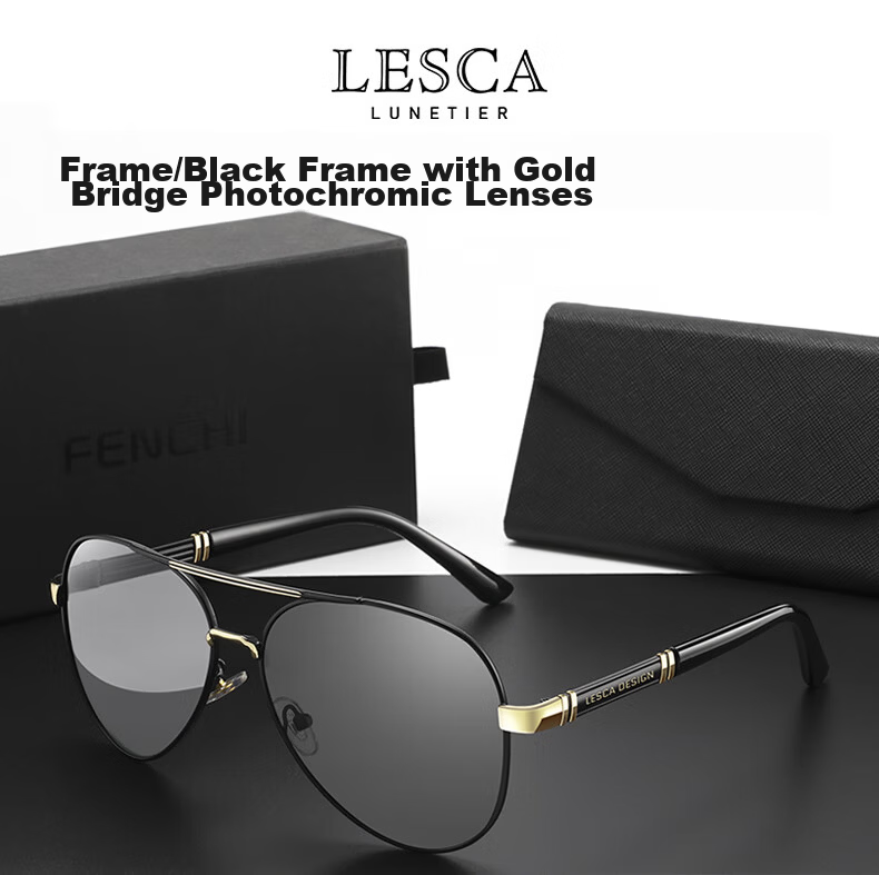 LESCA LUNETIER Driving Polarized Sunglasses for Men, UV Protection, Black Gold Frame with Gray Lenses (For Daytime Use), Father's Choice 14