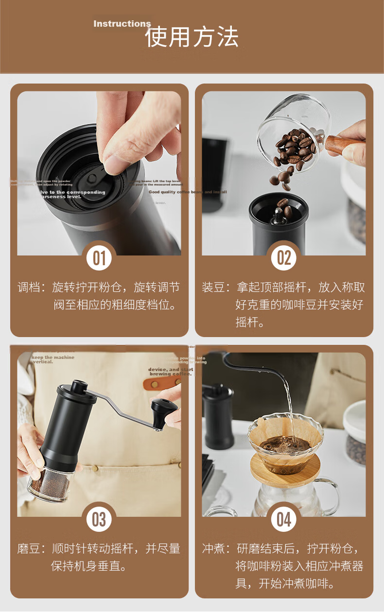 CLITON Hand-Crank Coffee Grinder, Portable Manual Coffee Grinder, Automatic Grinding Machine for Coffee Beans And Grounds 14