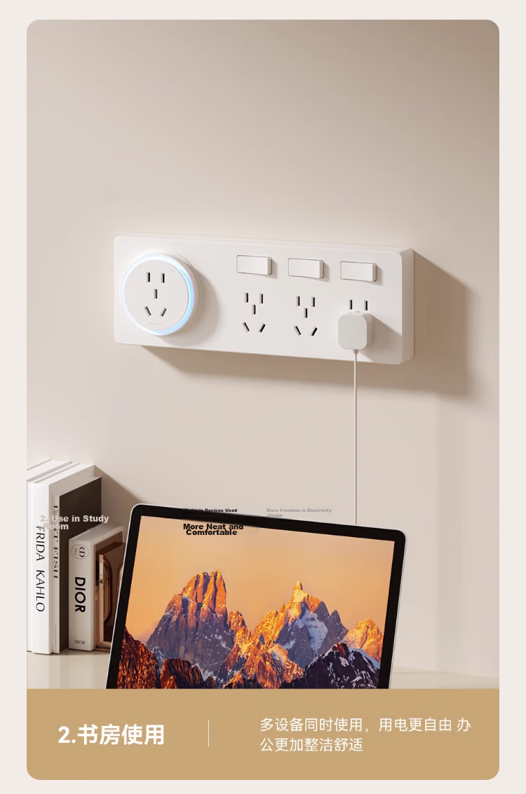 AUX 86-Type Expandable Socket with Switch Panel, Surface-Mounted Expansion Power Strip Converter, Multifunctional Power Board, White, Four Outlets, Five-Hole, 10A 11