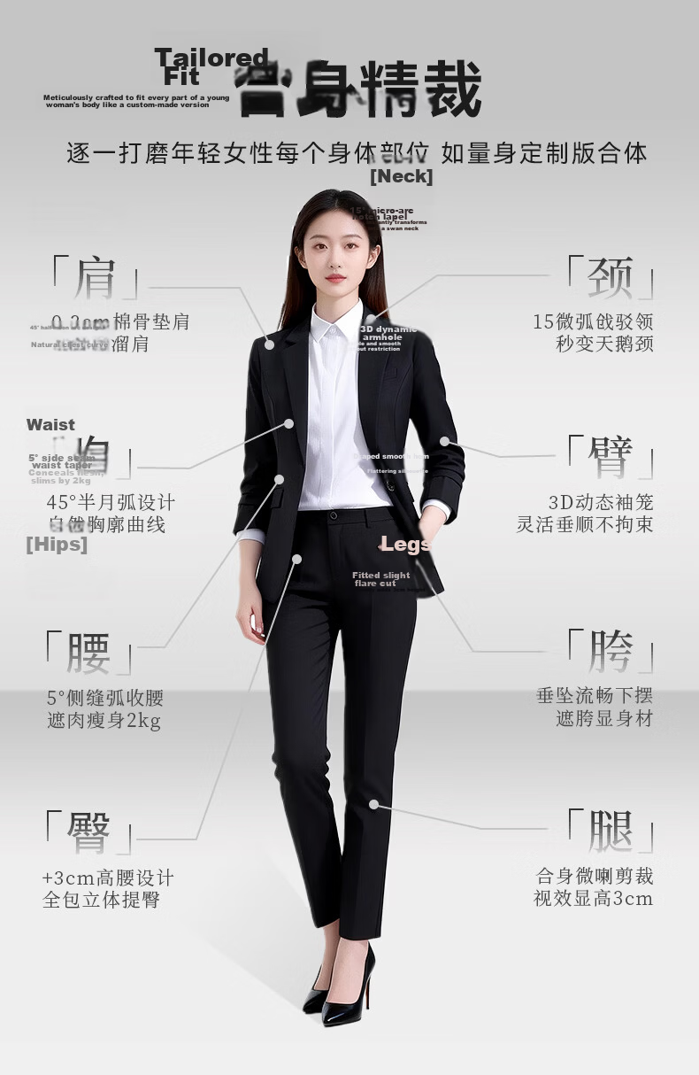 Yulixi Gray Women's Suit Set High-End Professional Formal Slim Fit Wrinkle-Free Blazer for Petite Interview and Commuting 3