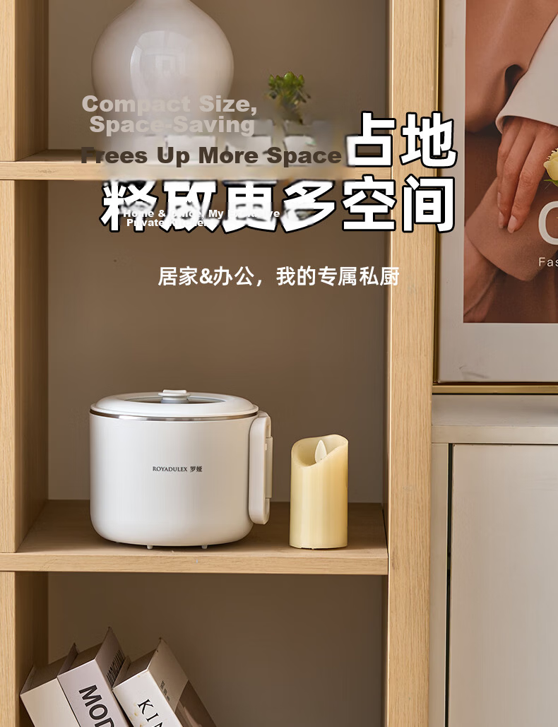 ROYALTY LINE Portable Electric Cooking Pot Foldable 304 Stainless Steel Travel Pot 1.2L Dormitory Split Multifunctional Small Electric Cooker for 1-2 People White with Steaming Rack 9
