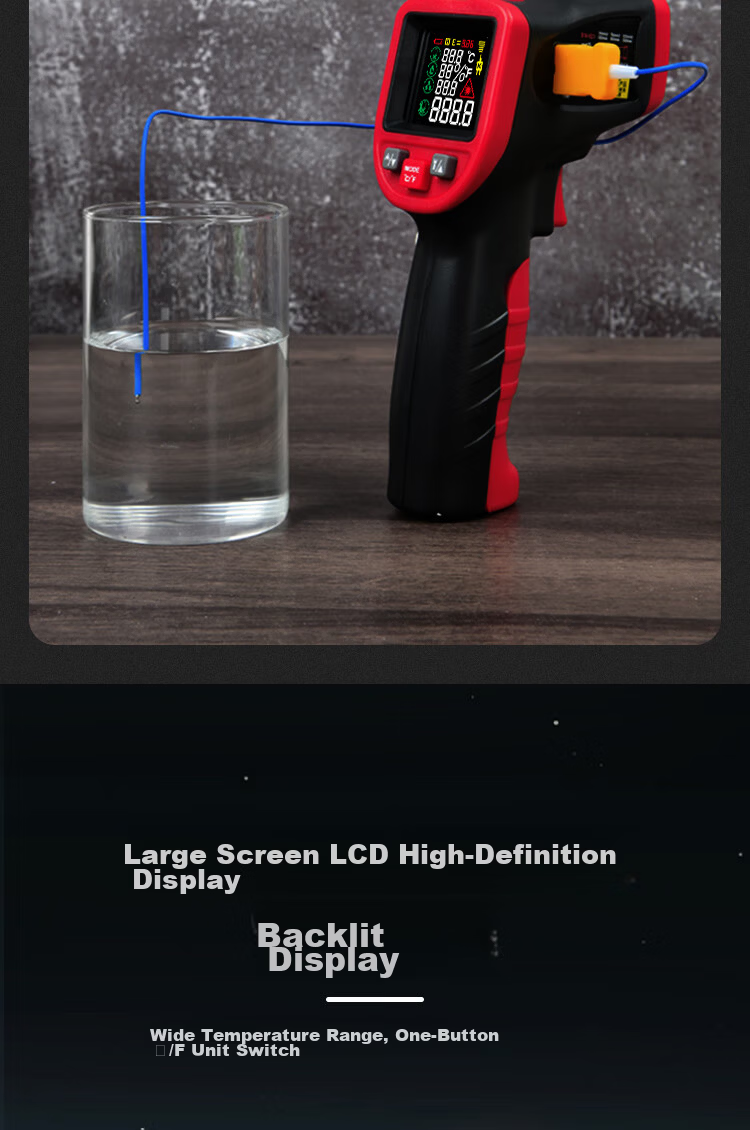Deli Industrial Infrared Thermometer Temperature Gun High-Precision Oil Thermometer Kitchen Baking Water and Oil Temperature Gun 12