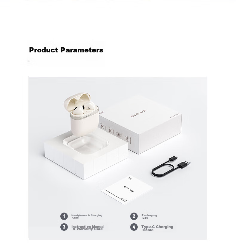 Manbuzhehuazai Evo Air Wireless Bluetooth Earphones, Semi In-Ear Style, 32-Hour Long Battery Life, Bluetooth 5.4, Mother-Of White, Compatible with Apple, Huawei, Xiaomi 25