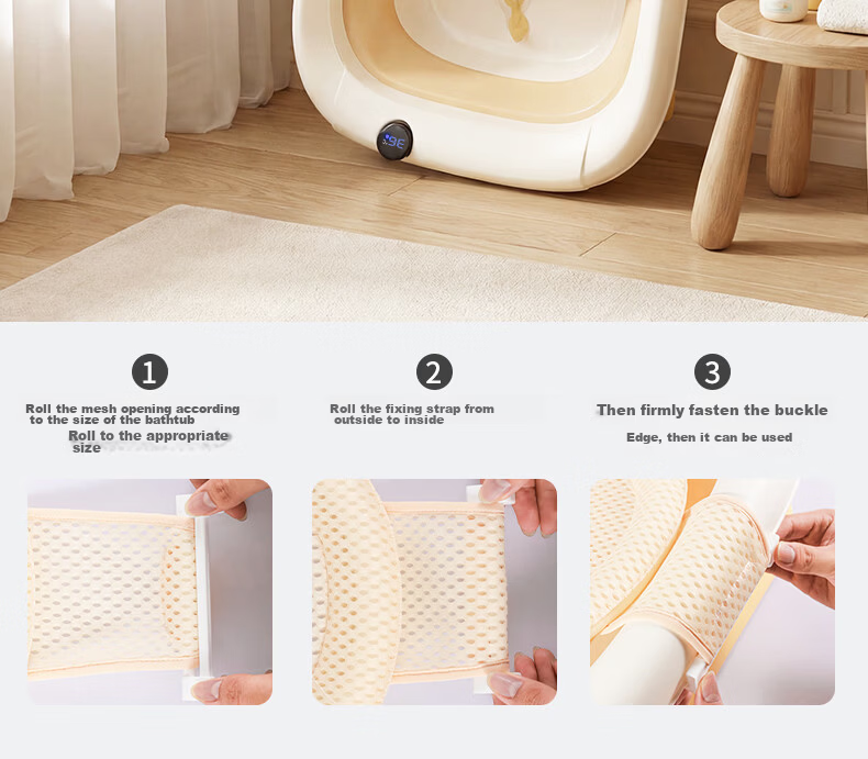 Rikang Baby Bath Tub Foldable Electronic Temperature Sensing Bath Tub with Bath Net RK-X1048-3 Light Orange 10