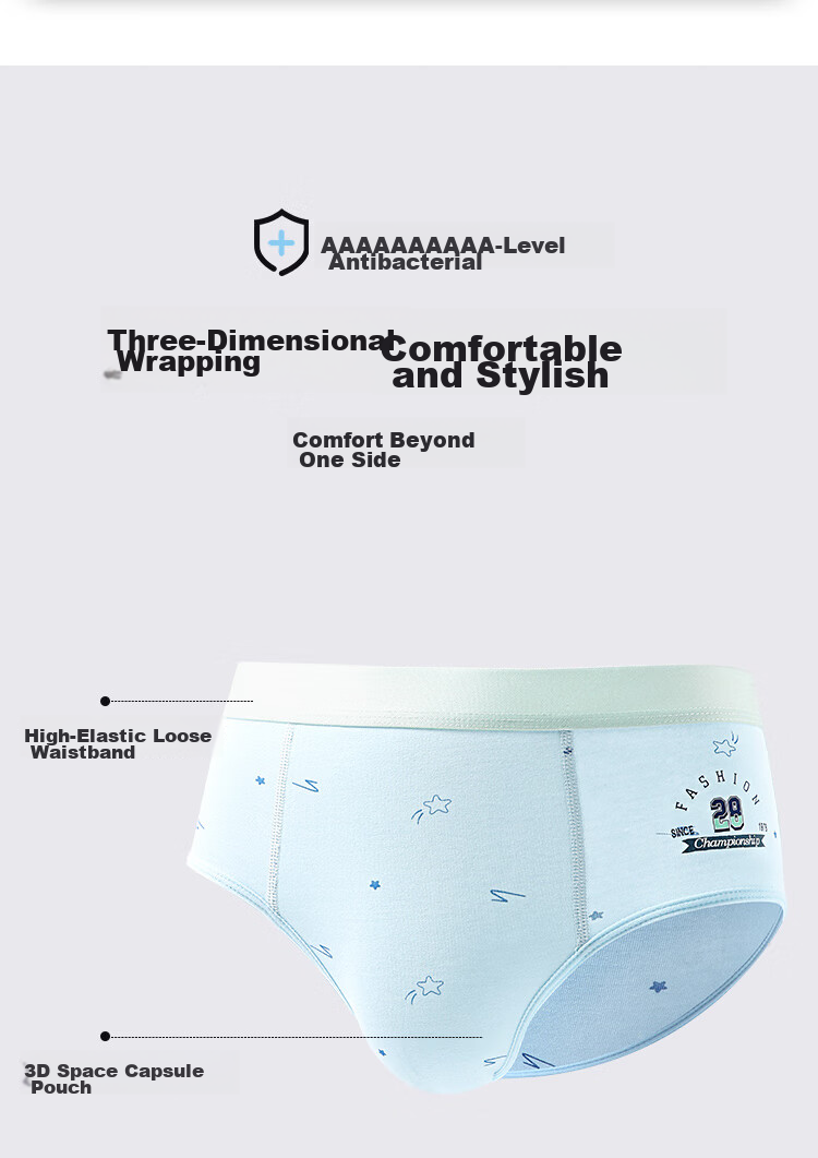 Langsha Youth Boys' Solid Color Cotton Soft Triangle Underwear for Ages 12-16, Developmental Period Boys' Mid to Large Size Briefs 8