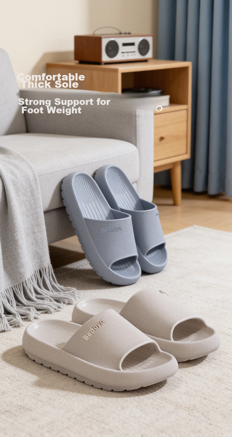 Beiduo Yang Men's Thick-Soled Slippers Summer Indoor Home Couple Bathroom Non-Slip Soft Feeling Cool Slippers White Size 42-43 3