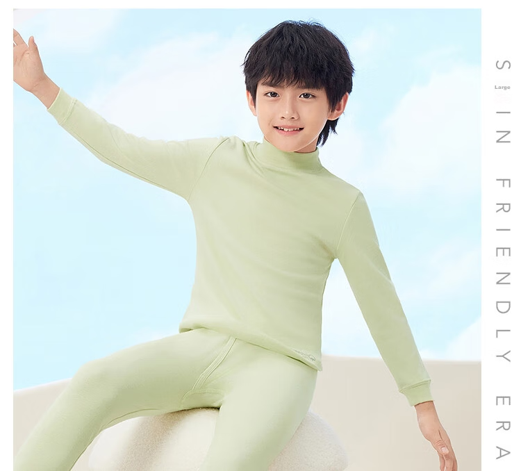 THREEGUN Kids Class A Soft Cotton Boys and Girls Half Turtleneck Long Sleeve Underwear Set Light Pink 120 24