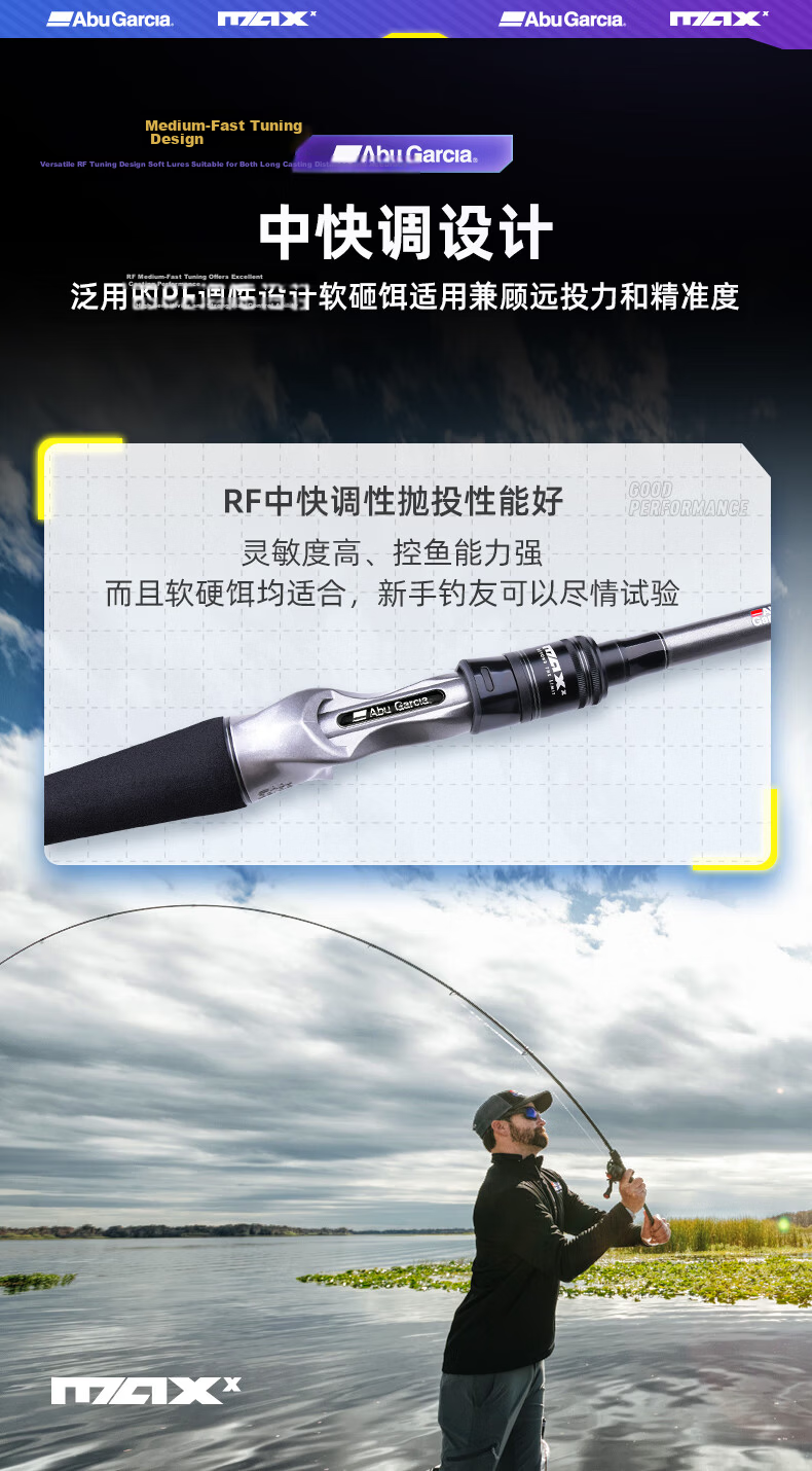 ABU GARCIA MAXX Spinning Fishing Rod 2.29m H Power Carbon Fiber Pike Casting Rod with Gun Handle 6