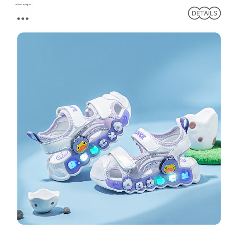 B.Duck Girls' Sandals, Summer Shiny Colorful Light-Up Shoes, Baby Closed-Toe Beach Shoes, 5017 Pink, Size 28 21