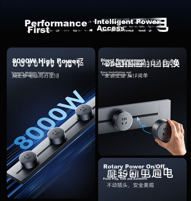 Newton's Law Quantum Track Socket Movable Wall Socket No-Drill Wall-Mounted Sliding Track Power Strip 8000W High Power 50cm Track + 4 Adapters 3