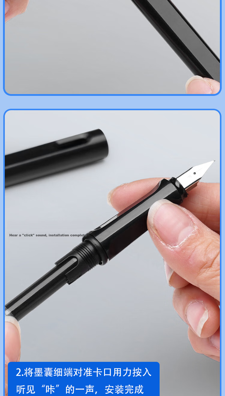 TRUECOLOR Fountain Pen Ink Cartridges for Elementary Students Grade 3 Universal Replaceable Ink Refill Blue 3.4mm Diameter Non-Erasable 50pcs Barrel ZCW-1061B 10
