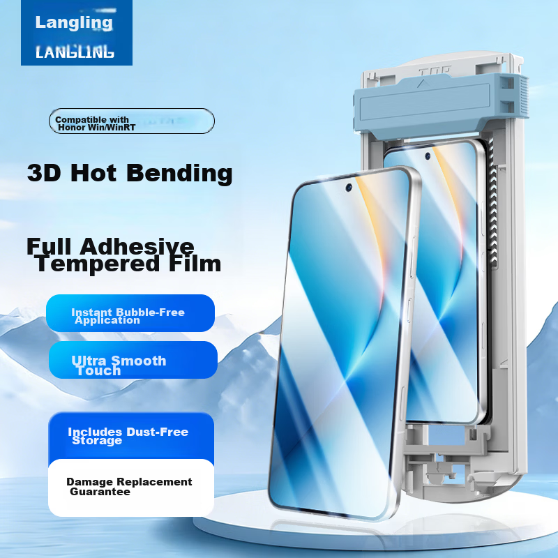 Langling [Top Dust Removal Chamber | 3D Hot Bend AR Anti-Glare] Full Glue Tempered Glass Screen Protector for Honor WIN/WINRT/Turbo Full Screen