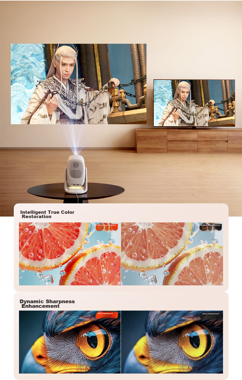 Dayancheng C3D [850CVIA] High-Contrast Gimbal Projector, Home Ultra-High Definition True 1080P, Portable Bedroom Projector, High-Definition Smart Home Theater, AI MT9660 Chip 14