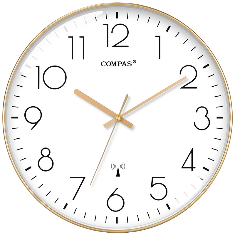 Compas Radio-Controlled Clock, Automatic Time Synchronization, Quiet Wall Clock for Classroom, Living Room, Exam Room, Wall-Mounted Clock C6219B Light Luxury Gold 35cm