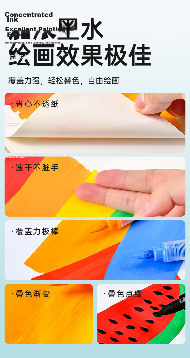 Touchcolor Direct Ink Acrylic Marker A-Type Soft Tip Waterproof Non-Bleed Layerable Watercolor Pen Safe Non-Toxic Colored Pen for Children and Primary Students 36-Color Stationery Set 8