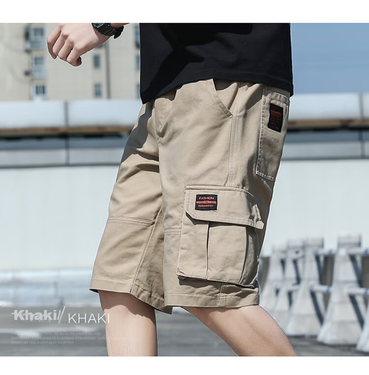 TUCANO Men's Summer Cotton Comfortable Multi-Pocket Cargo Shorts Sports Five-Point Pants Plus Size Khaki 6XL 15
