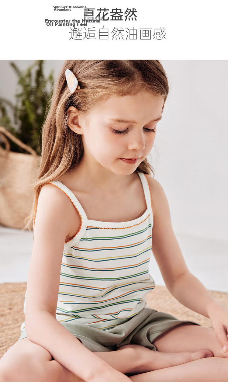 Junejunior [Under Babylove Brand], Children's Camisole Tank Top for Girls, Two-Piece Set, Pure Cotton, Spring And Summer, Home Wear, Sleeveless Top 5