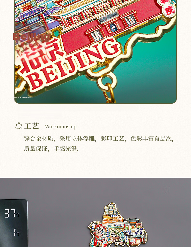 Little Carver Chinese Map Metal Refrigerator Magnet Shanghai Travel Souvenir City Landmark Collection Xi'an Beijing Forbidden City Nanjing Museum Cultural Creative Gift for Classmates Birthday 9