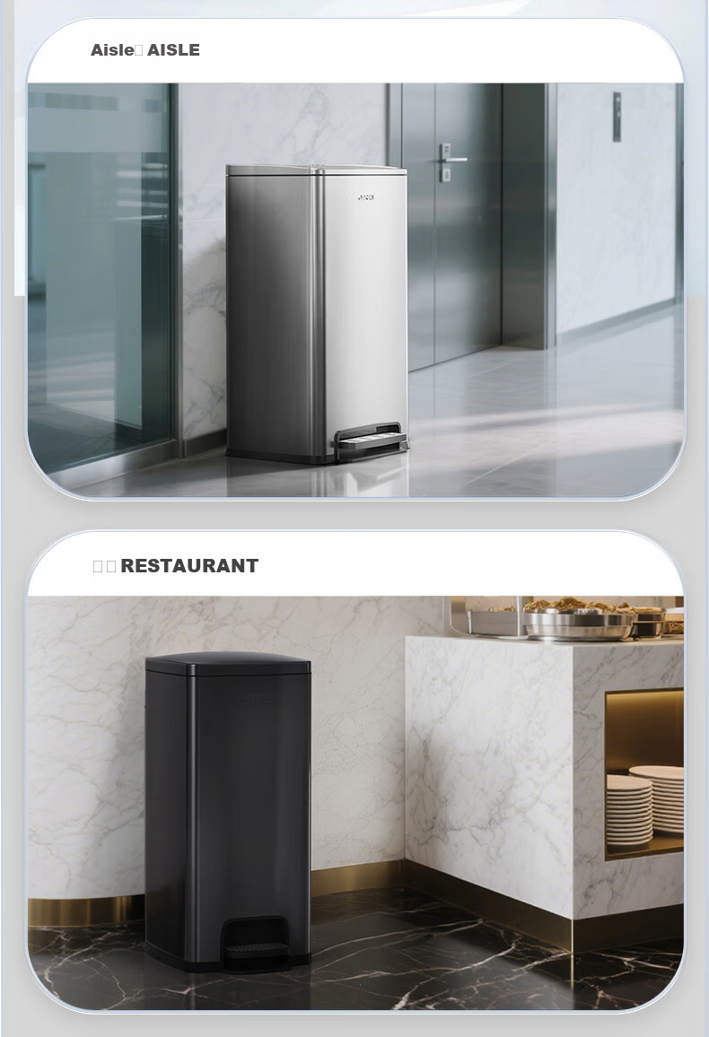 Jinke 25L Stainless Steel Trash Can Large Capacity Commercial Foot Pedal with Lid Square Sand Silver Steel for Mall Hotel Lobby Office Kitchen Living Room 19