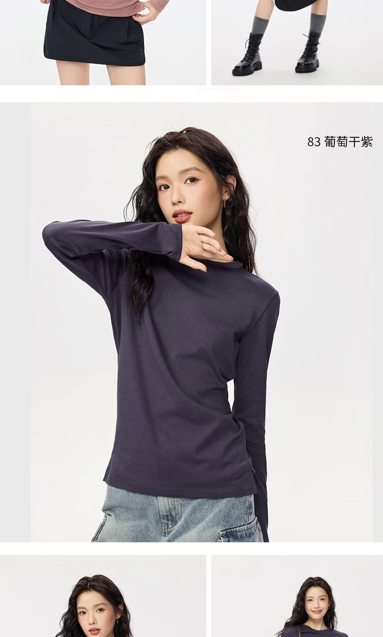 Giordano Women's T-Shirt, Pure Cotton Basic Undershirt, Luxurious Smooth Touch, Round Neck Long Sleeve T-Shirt for Women, 05322805 16