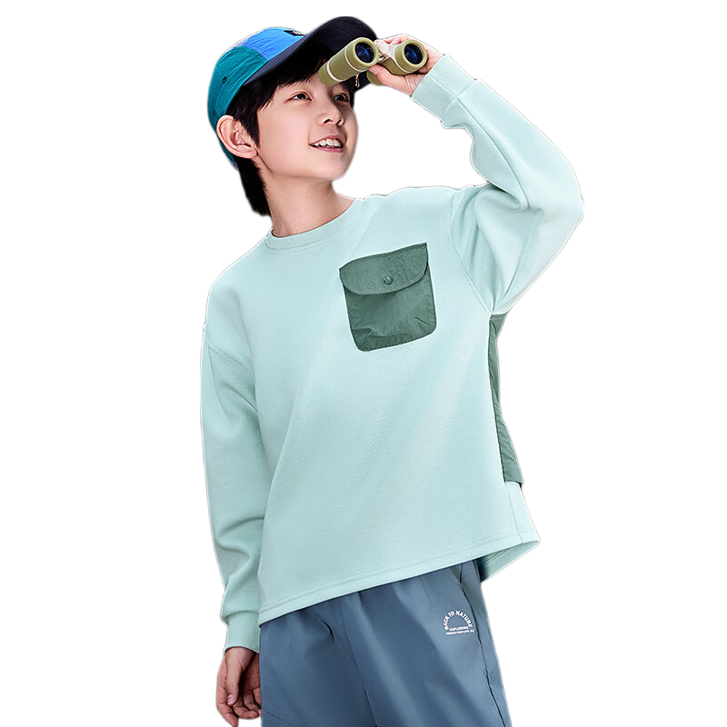 361° Children's Clothing Boys' Sweatshirt with Faux Two-Piece Design, Workwear Pocket, Sports Outdoor Top for Fall 2025, Green, Size 140