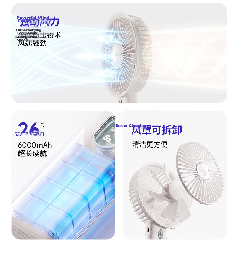 SOLOVE F23PRO Handheld Fan Foldable Portable Silent Long Battery Life Small USB Desktop Fan Personal Outdoor Cooling Blue 4
