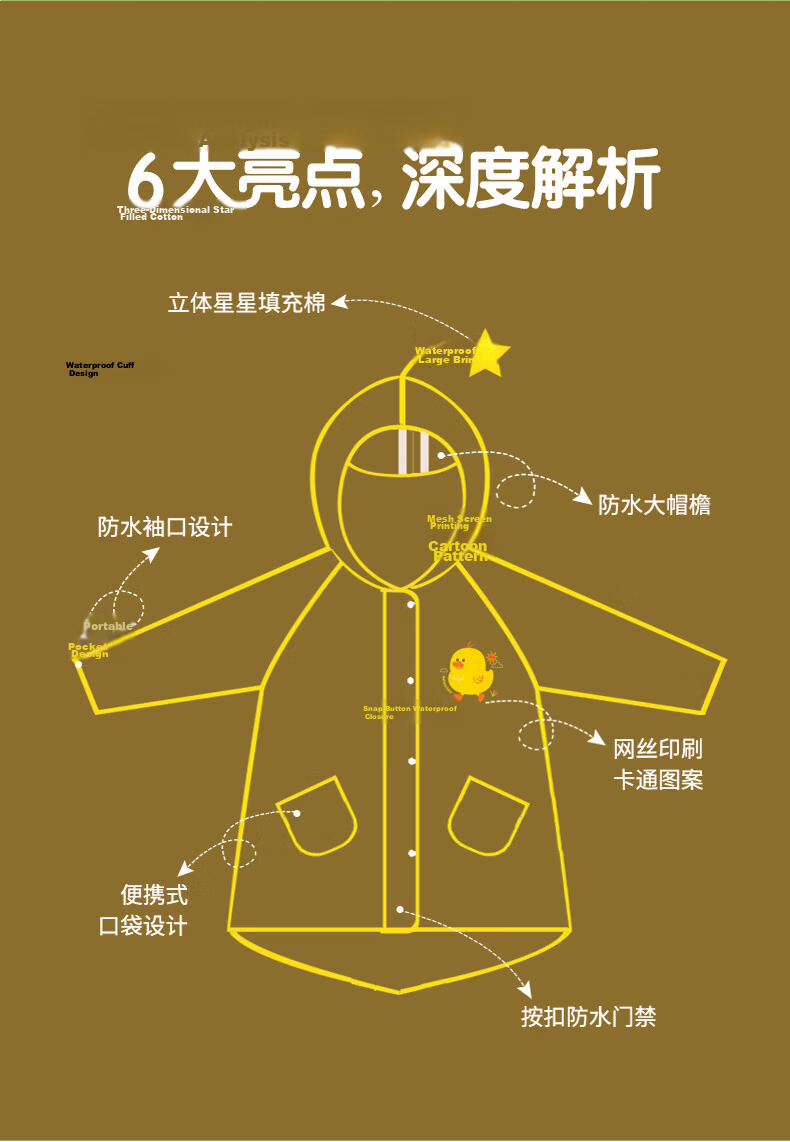 Babyprints Children's Raincoat, Full-Body Rain Poncho for Boys And Girls, Kindergarten Rainwear, Cape-Style Elementary School Student Raincoat, Yellow XXL 3