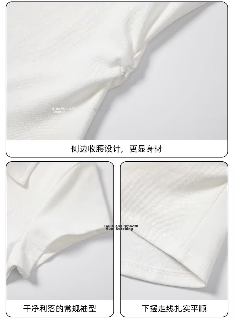 Woodpecker Pure Cotton Polo Collar Short Sleeve T-Shirt Women Summer Shoulder Pleated Waist Slim Fit Cropped Top Black XL 9