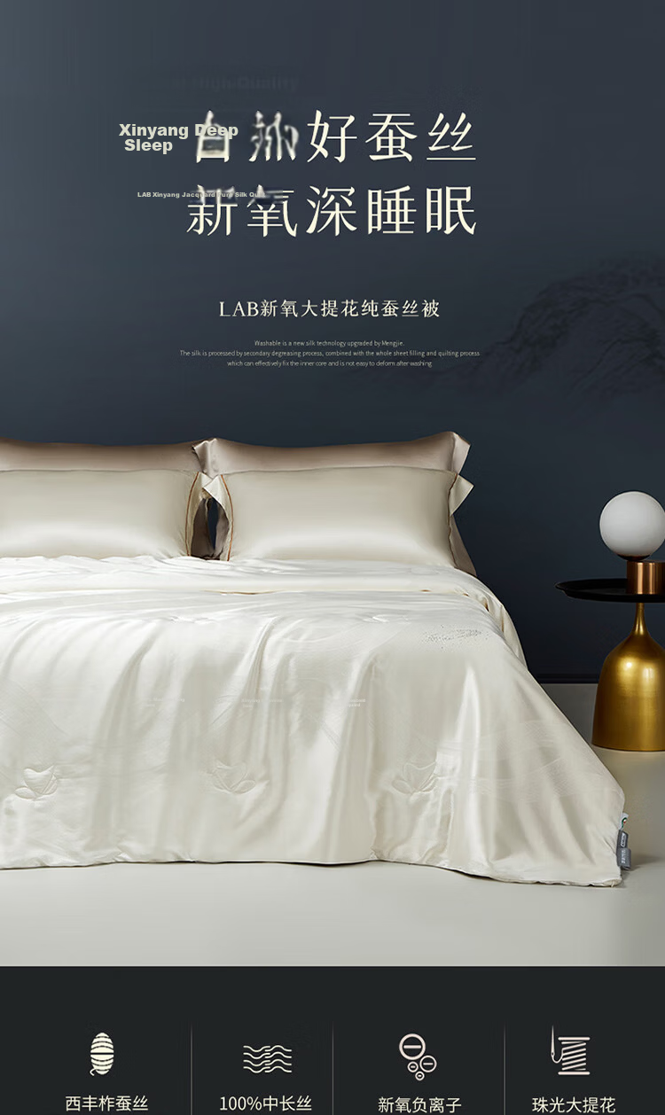Mengjie Home Textiles [70th Anniversary] 100% Silk Summer Quilt Cooling Washable Air Conditioning Quilt 248x248cm Filling 500g 1