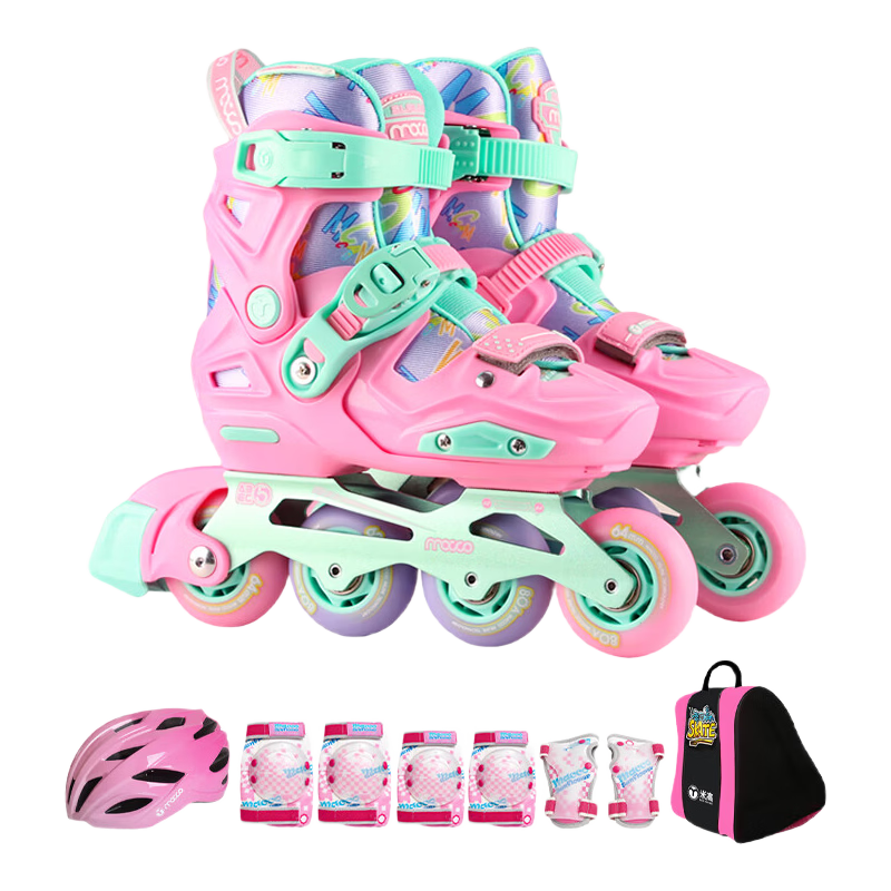 Migao Roller Skates for Children, Inline Skates for Girls, Beginner's Roller Skates for Primary And Secondary School Students, Inline Skating And Dry Ice Skates, S3 Set in Pink, Size S