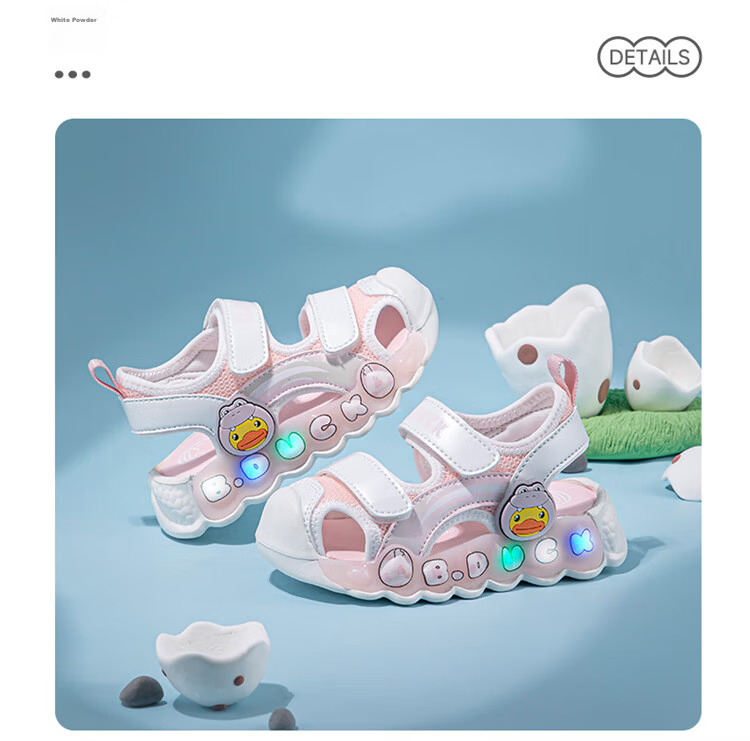 B.Duck Girls' Sandals, Summer Shiny Colorful Light-Up Shoes, Baby Closed-Toe Beach Shoes, 5017 Pink, Size 28 17
