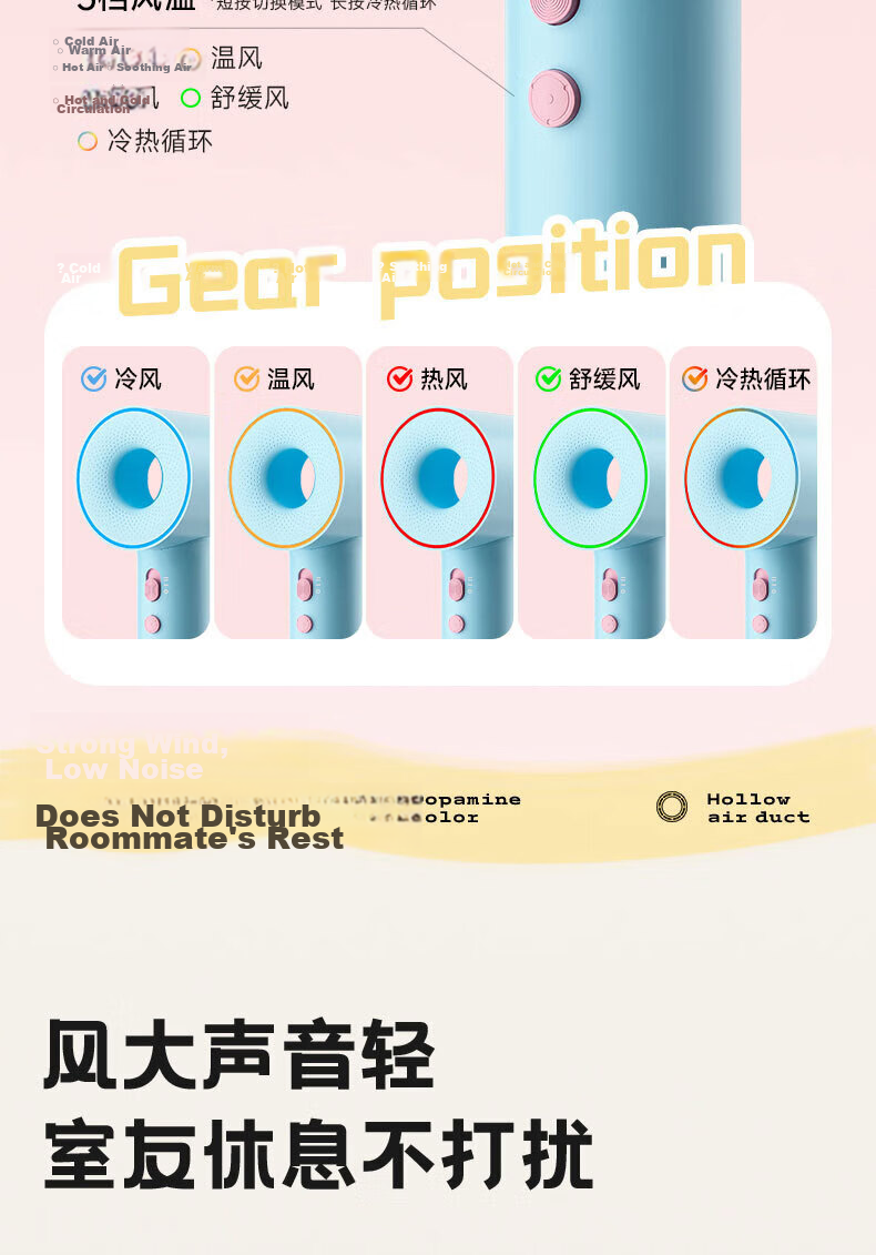 AUX High-Speed Hair Dryer 800W Dormitory Low Power Student Use Hair Care Negative Ion Quick Drying Low Power Strong Wind Gift [Dormitory] 18