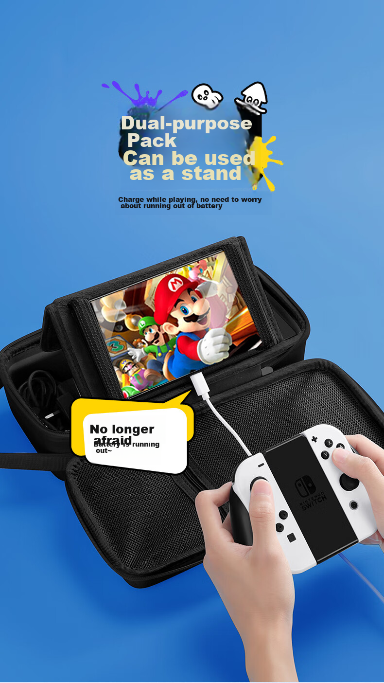 BUBM Switch Storage Case, NS Game Console Protective Cover, OLED Large Capacity Storage Box, Lite Charging Dock, Controller Strap Storage, Includes Joy-Con Caps, Splatoo 6