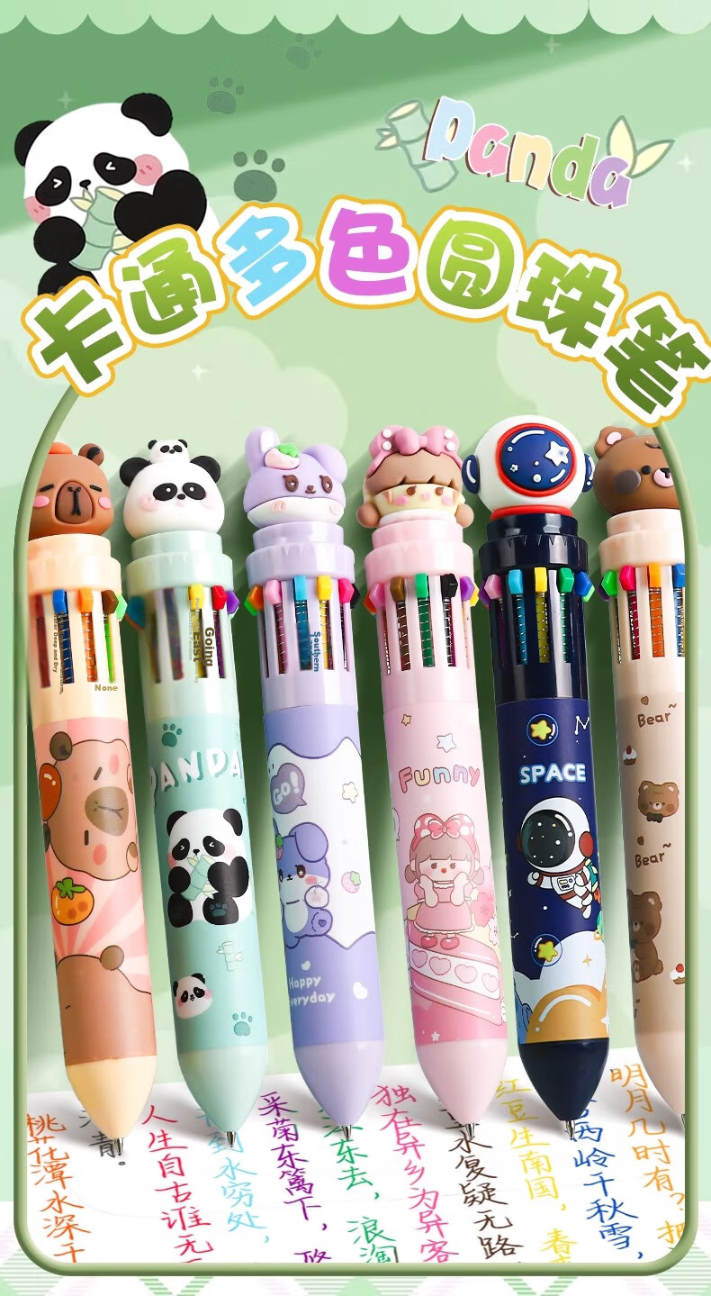 TRUECOLOR 10-Color Powder Girl Ballpoint Pen Cartoon Cute Creative Color Pen Press-Type Multicolor Multifunctional Pen Multi-Color All-in-One Student Marker Note-Taking 1101D 1
