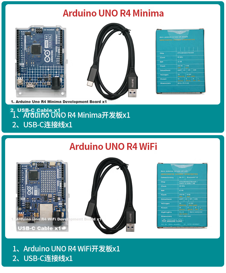 DSTJ1AUR4W Arduino UNO R4 WiFi Development Board RA4M1 Microcontroller Learning Kit with Wiring 12
