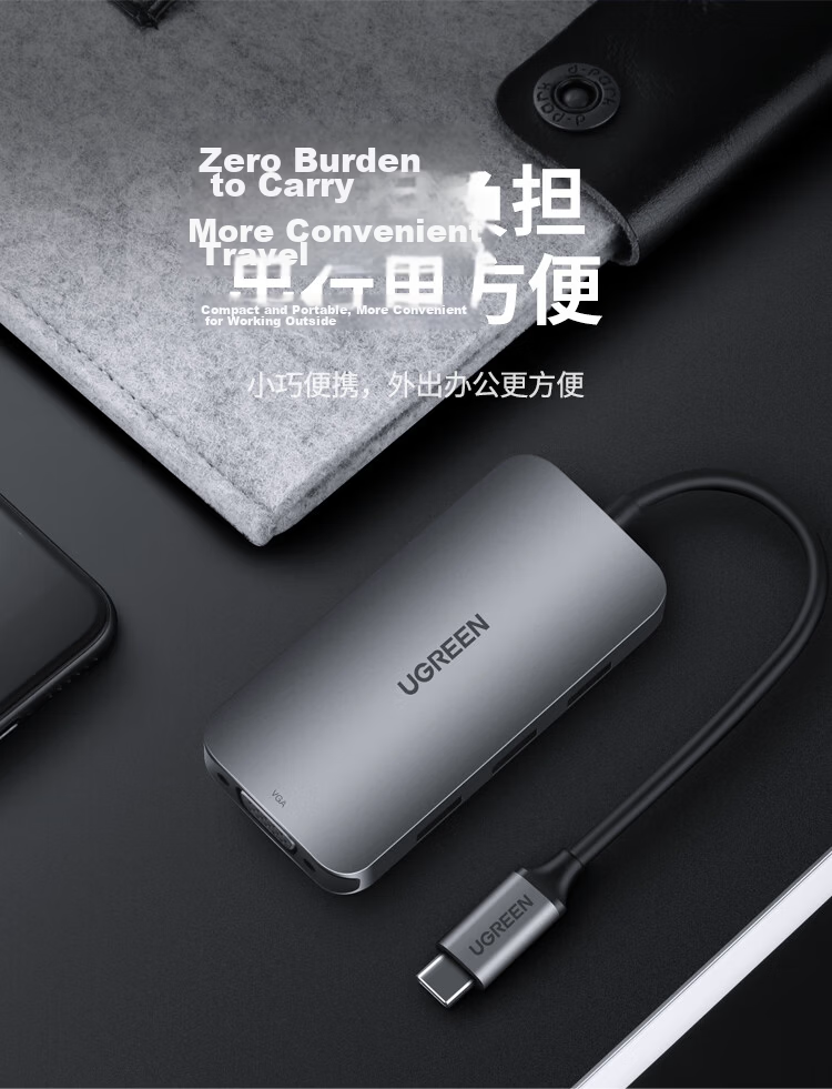 UGREEN Type-C Expansion Dock, HDMI Hub, USB Splitter, 4K60Hz Screen Mirroring, Network Port Converter, Ethernet Adapter, Compatible with Apple MacBook Air/Huawei Lenovo 13