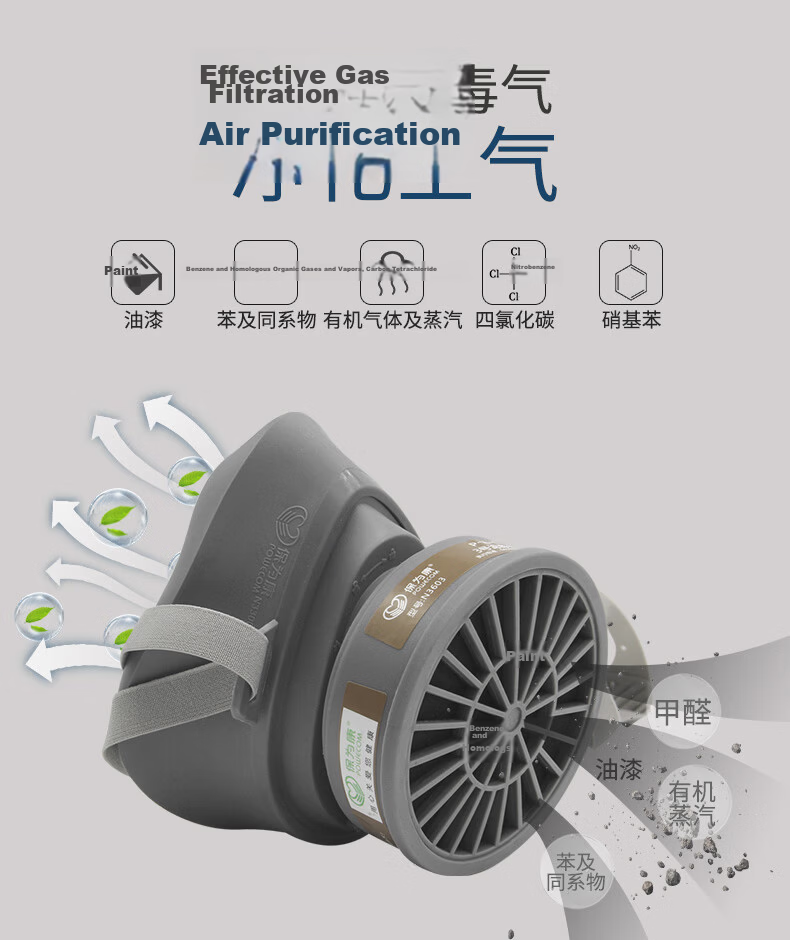 Baoweikang 3200 Gas Mask Activated Carbon Dustproof Protective Mask for Renovation Grinding and Painting with Buckle and 2 Filter Cotton Pads 4