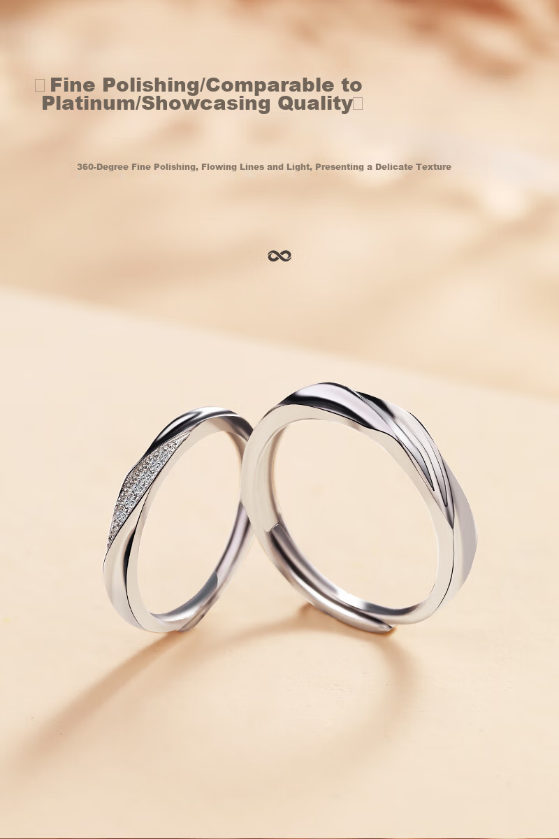 MANHE S999 Pure Silver Couple Rings Set Engagement Diamond Ring Adjustable Women's Tail Ring Valentine's Day Gift 10