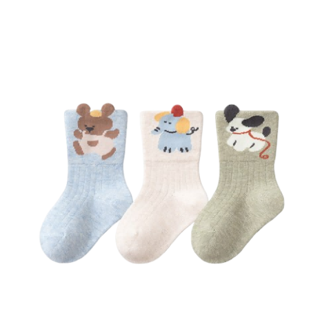 Five Cotton Flowers 3-Pair Pack Children's Socks Combed Cotton Breathable Cartoon Mid-Calf Socks Seamless Comfortable Non-Binding Socks Class A