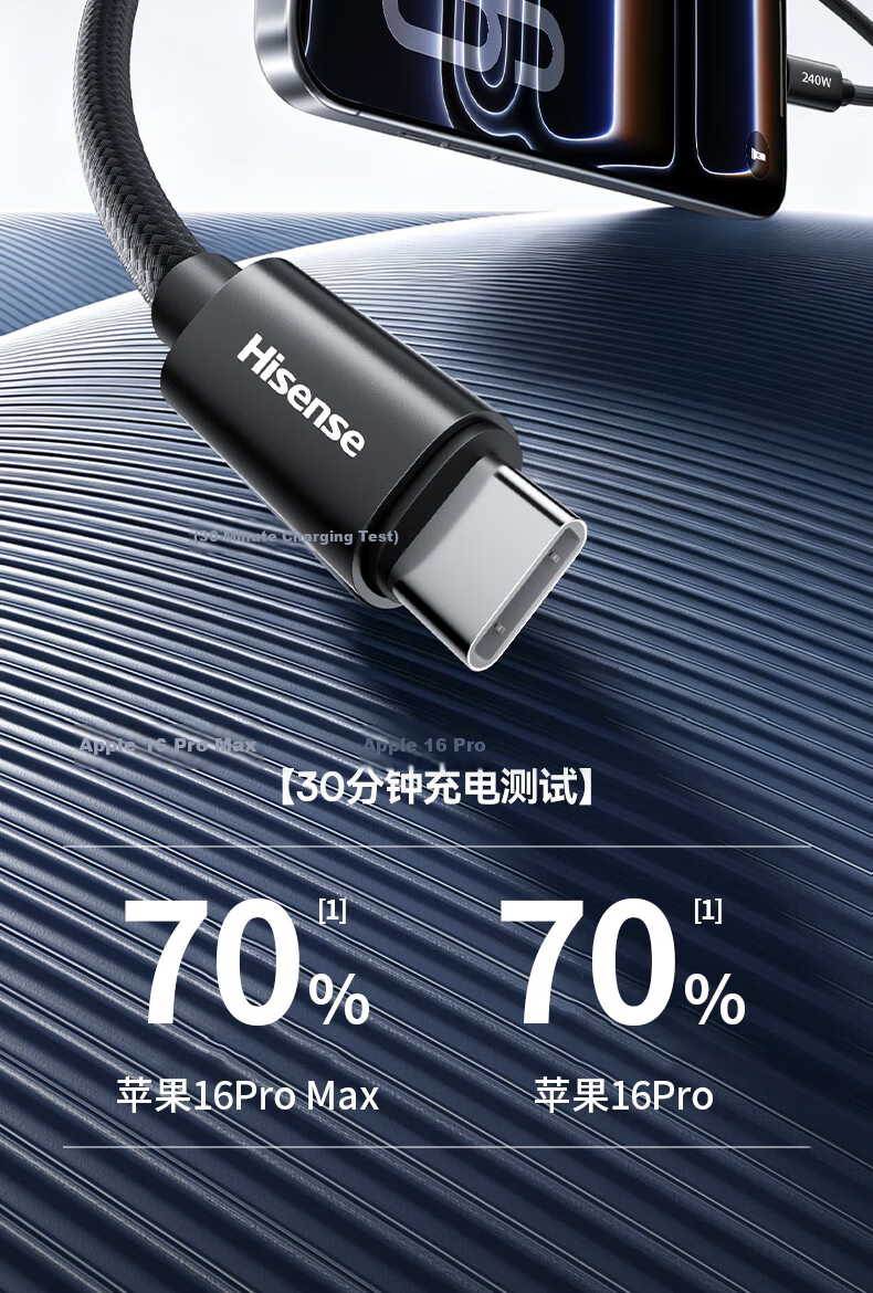 Hisense Type-C Dual-Head PD 240W Super Fast Charging Cable for Huawei Honor Xiaomi Apple 17/16/15 Laptop Car Use Gray Black 2m 7