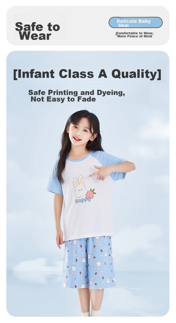 Hodohome Kids Girls Summer A-Class Pure Cotton Pajamas Homewear Big Children Air Conditioning Suit Set 302 150 6